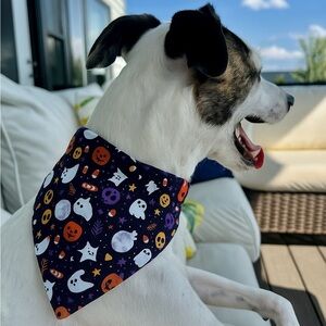 Halloween Themed Reversible Bandana with Ghosts, Pumpkins and Black cats